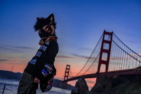 Suspension bridge at blue hour, photo by Beefshanks
